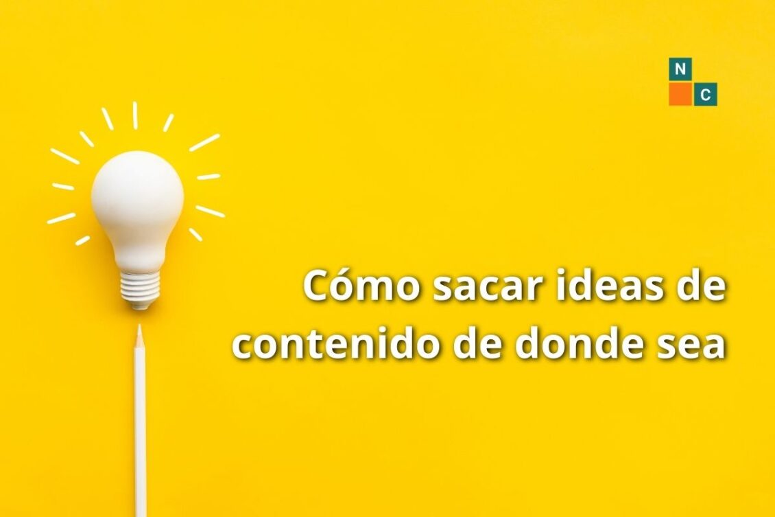 Cómo sacar ideas de contenido de donde sea. Un bombillo y un lápiz sobre fondo amarillo, simbolizando la creatividad e inspiración.